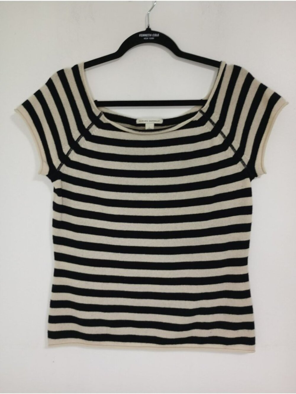 Banana Republic Womens Striped Wool & Cashmere Blend Knit Top L Beige & Black
